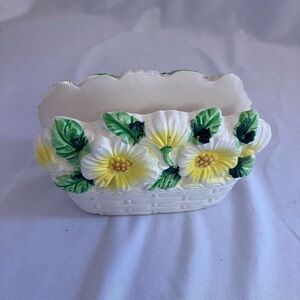 Floral Ceramic Planter with Yellow and Green Accents